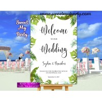 Tropical Wedding Welcome Sign,Greenery Wedding Welcome sign,(113w)